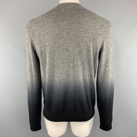 VINCE Cárdigan con cuello en V de cachemira degradado negro y gris talla XL