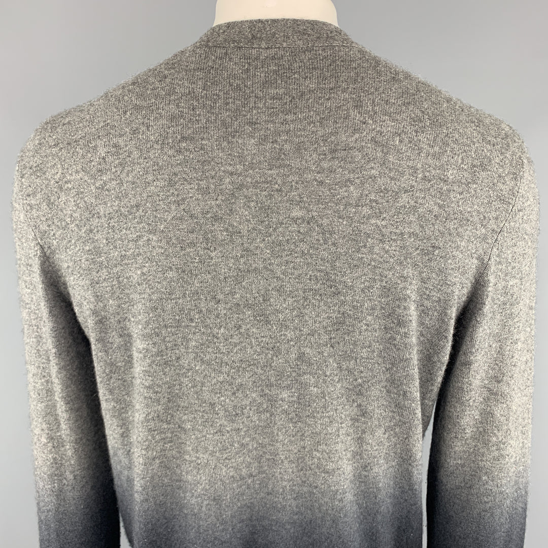VINCE Size XL Black & Grey Ombre Cashmere V-Neck Cardigan Sweater