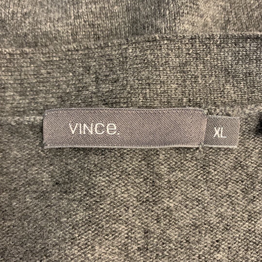 VINCE Size XL Black & Grey Ombre Cashmere V-Neck Cardigan Sweater