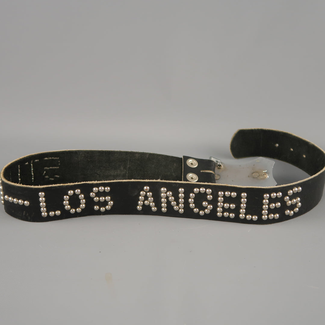VINTAGE Size 34 Black Leather STUD LOS ANGELES Studded Western Belt