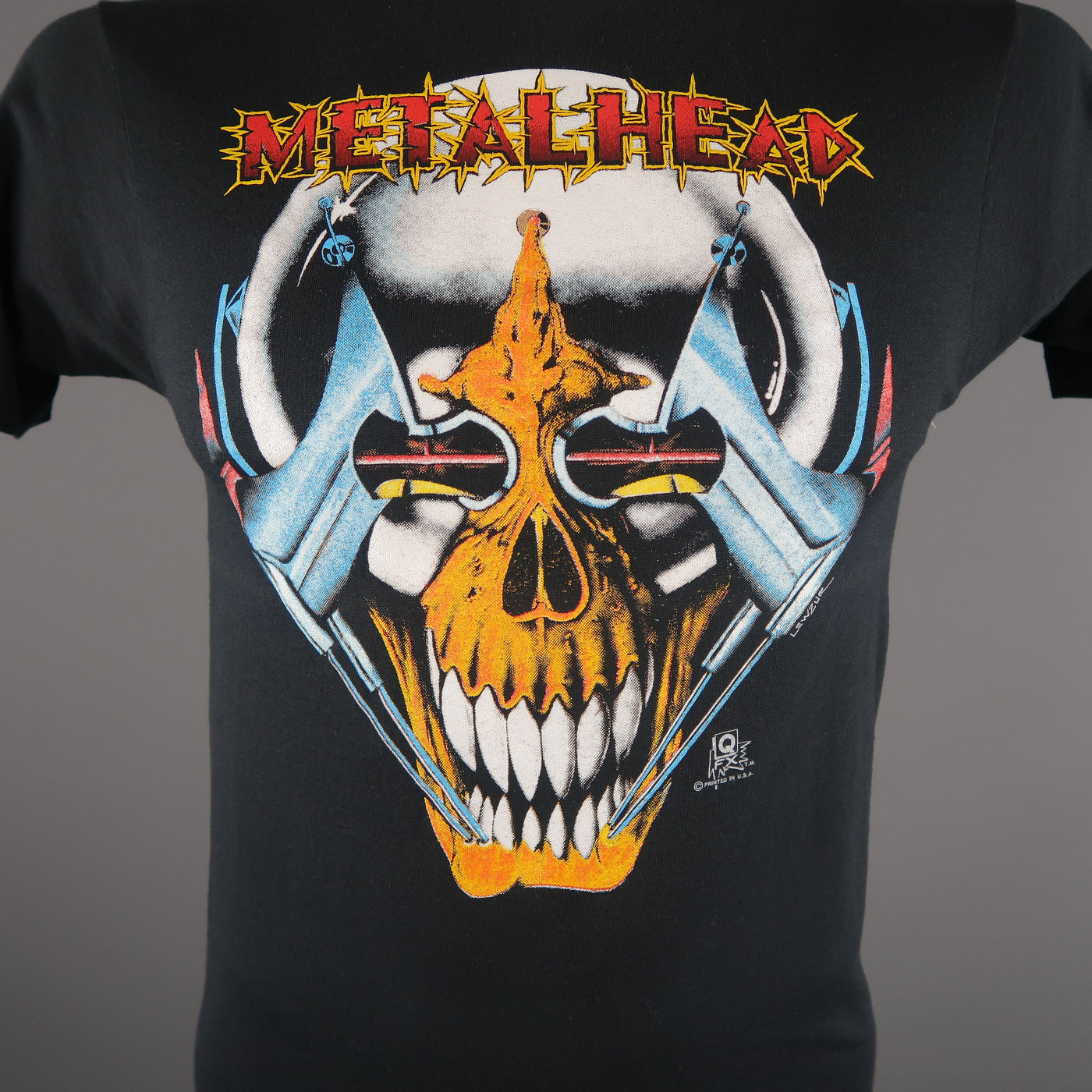 VINTAGE Size M Black Metal Head Rock 80s Graphic Cotton / Polyester T-shirt