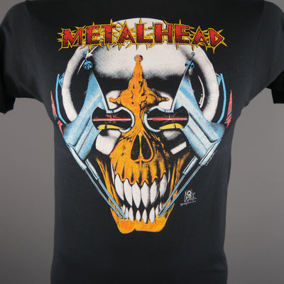 VINTAGE Size M Black Metal Head Rock 80s Graphic Cotton / Polyester T-shirt