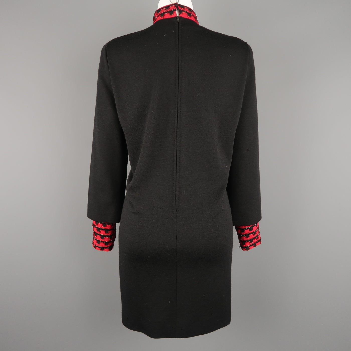 Vintage 1980's BOB MACKIE Size L Black Jersey Red Beaded Neck Dress