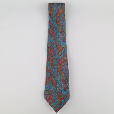 Vintage 1980s GIANNI VERSACE Olive Red & Blue Abstract Print Silk Tie