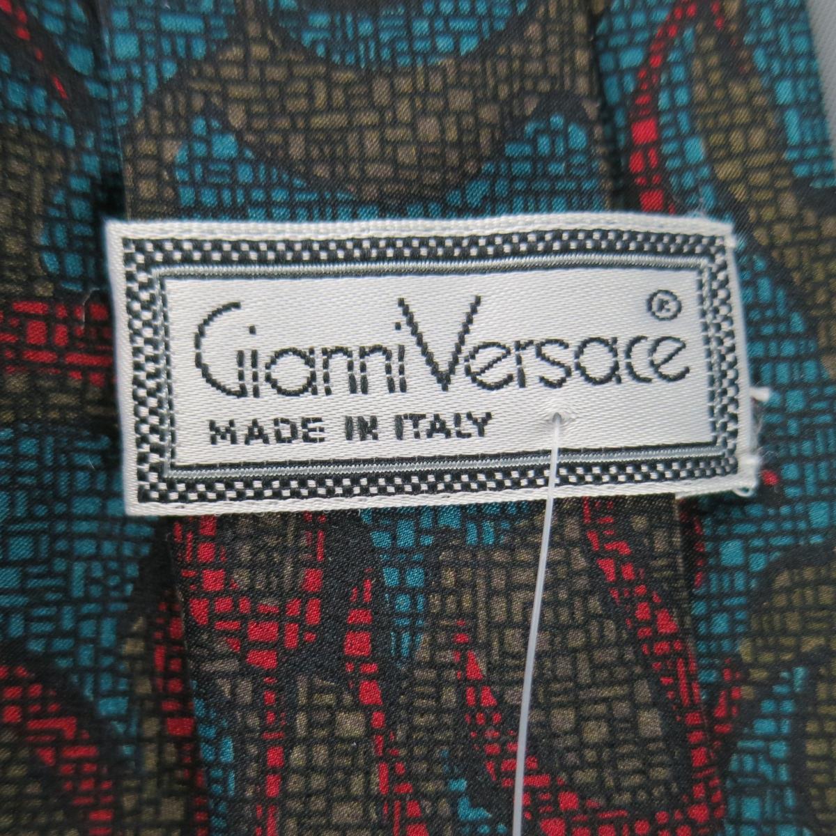 Vintage 1980s GIANNI VERSACE Olive Red & Blue Abstract Print Silk Tie ...