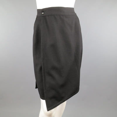 Vintage 1980's GIANNI VERSACE Size 6 Black Wool Wrap Panel Pencil Skirt