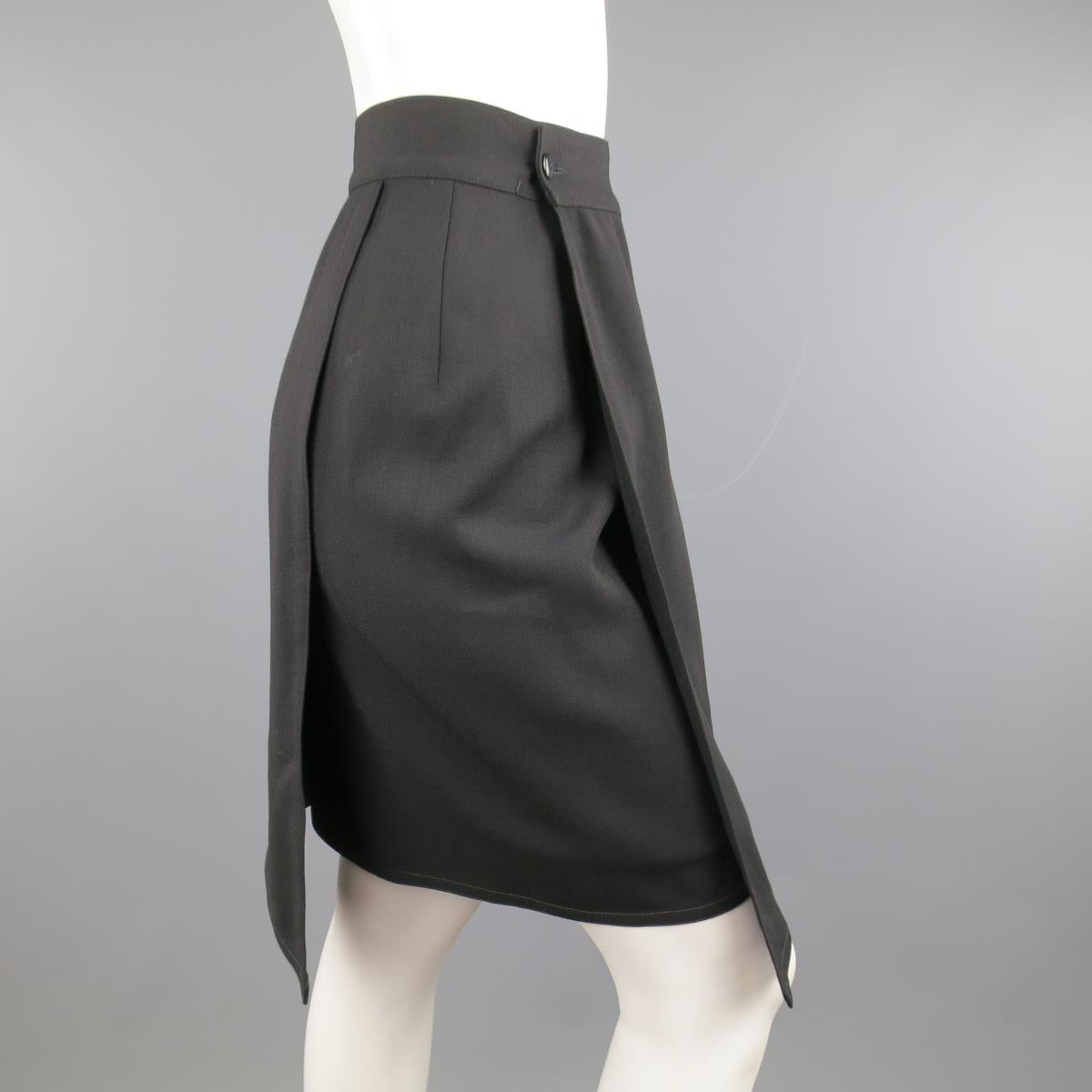 Vintage 1980's GIANNI VERSACE Size 6 Black Wool Wrap Panel Pencil Skirt ...