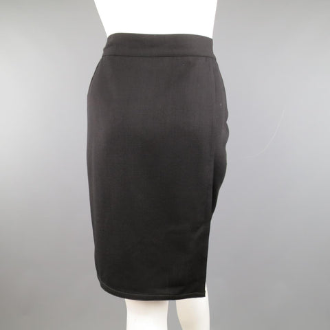Vintage 1980's GIANNI VERSACE Size 6 Black Wool Wrap Panel Pencil Skirt