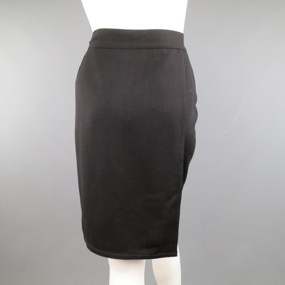 Vintage 1980's GIANNI VERSACE Size 6 Black Wool Wrap Panel Pencil Skirt