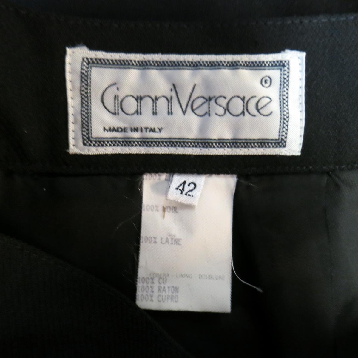 Vintage 1980's GIANNI VERSACE Size 6 Black Wool Wrap Panel Pencil Skirt
