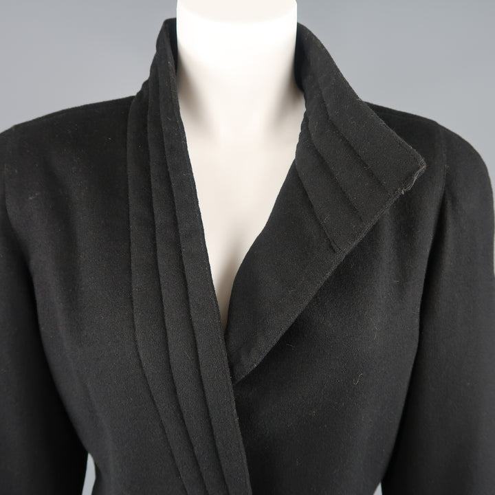 Vintage 1980s GIANNI VERSACE Size 8 Black Wrap Collar Coat