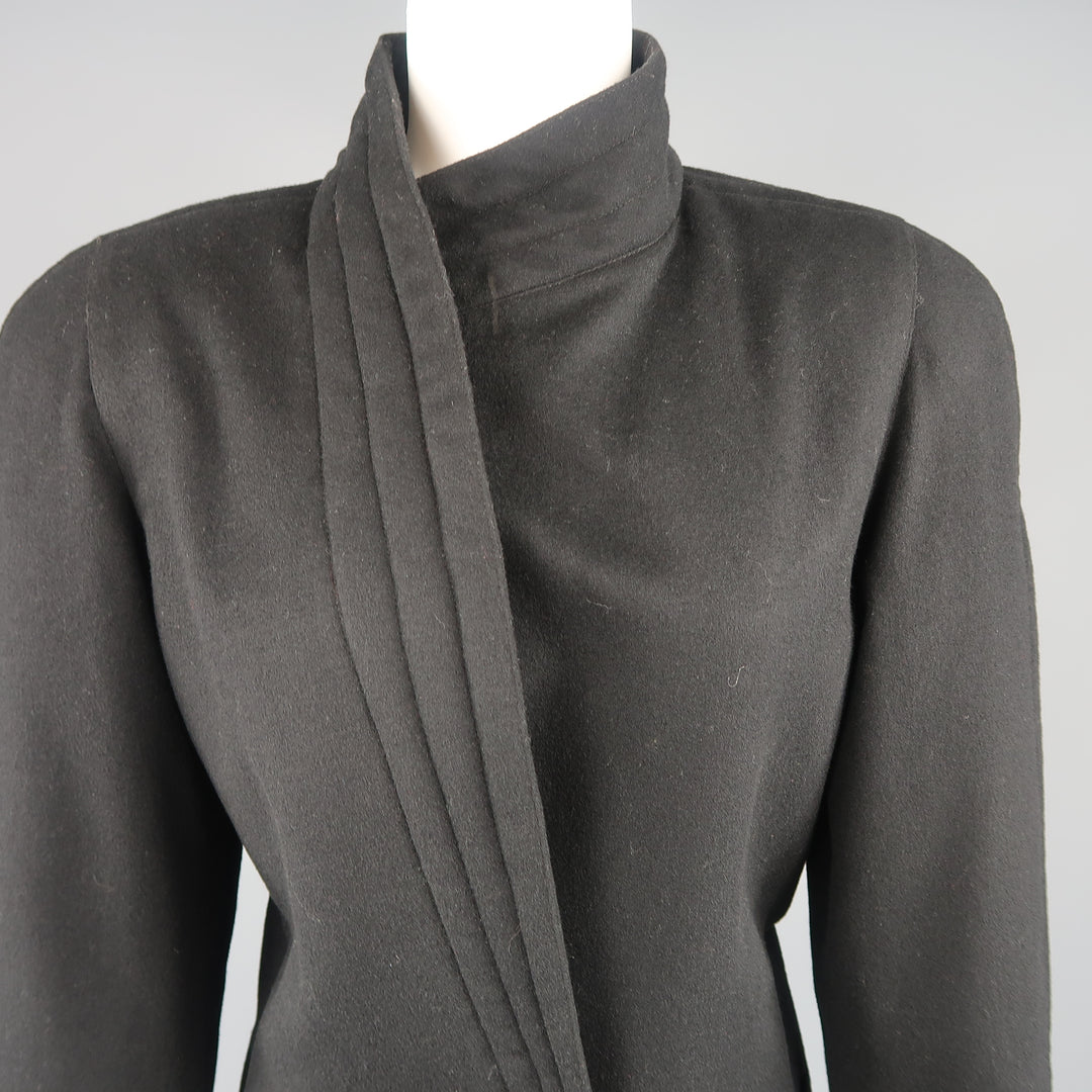 Vintage 1980s GIANNI VERSACE Size 8 Black Wrap Collar Coat