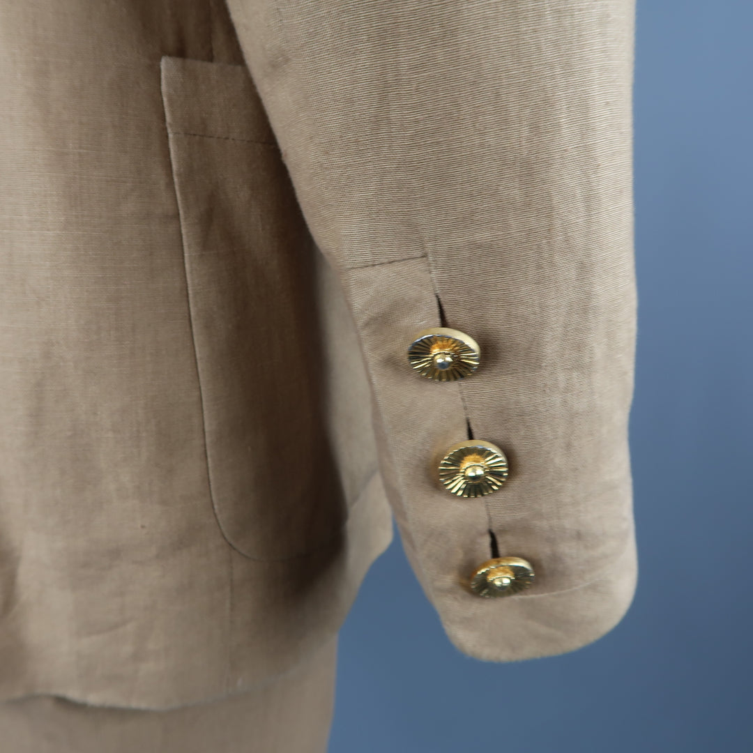 Vintage 1990 CHANEL Size 4 Tan Linen Double Breasted Skirt Suit