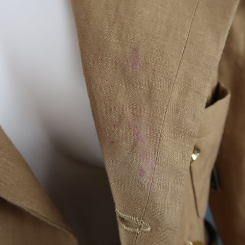 Vintage 1990 CHANEL Size 4 Tan Linen Double Breasted Skirt Suit