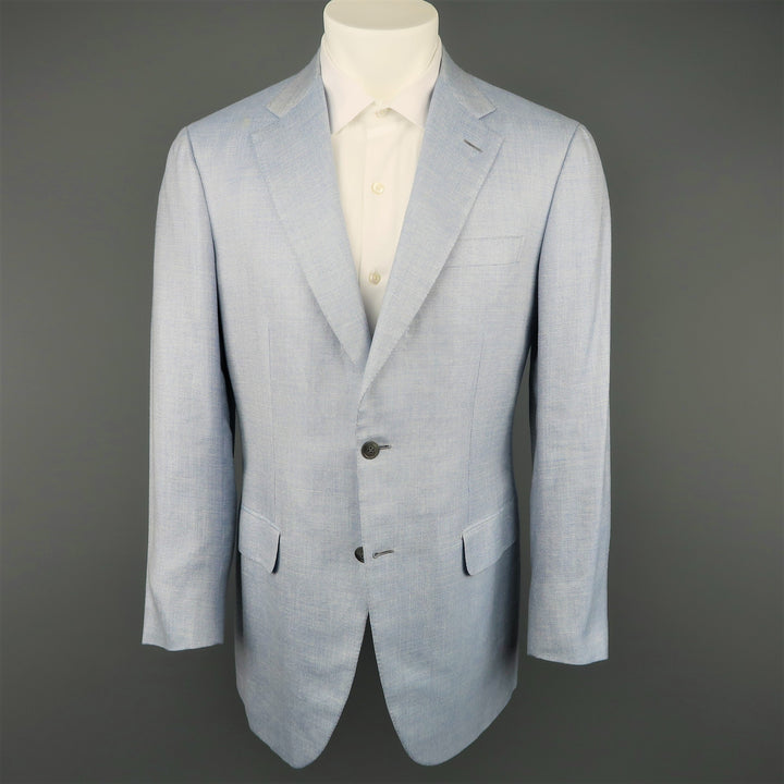 Vintage BRIONI 40 Light Blue Wool Blend Notch Lapel Sport Coat