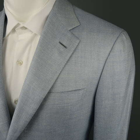 Vintage BRIONI 40 Light Blue Wool Blend Notch Lapel Sport Coat