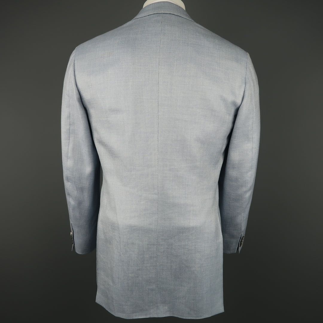 Vintage BRIONI 40 Light Blue Wool Blend Notch Lapel Sport Coat