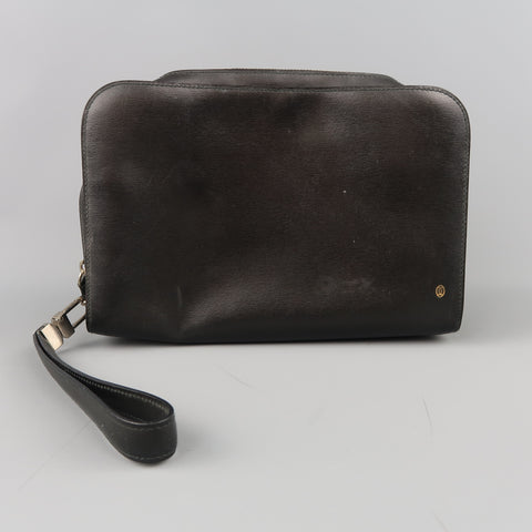 Vintage CARTIER Black Leather Wristlet Travel Toiletry Clutch Bag