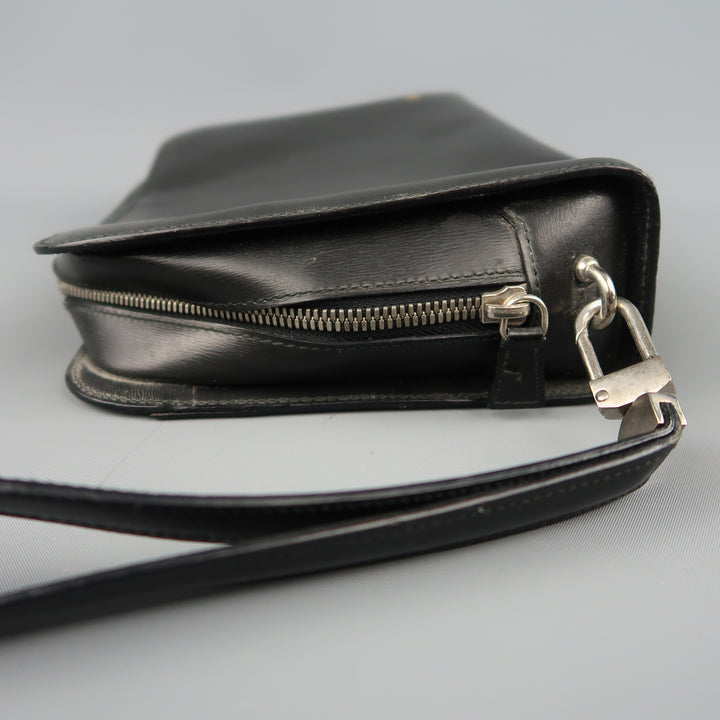 Vintage CARTIER Black Leather Wristlet Travel Toiletry Clutch Bag