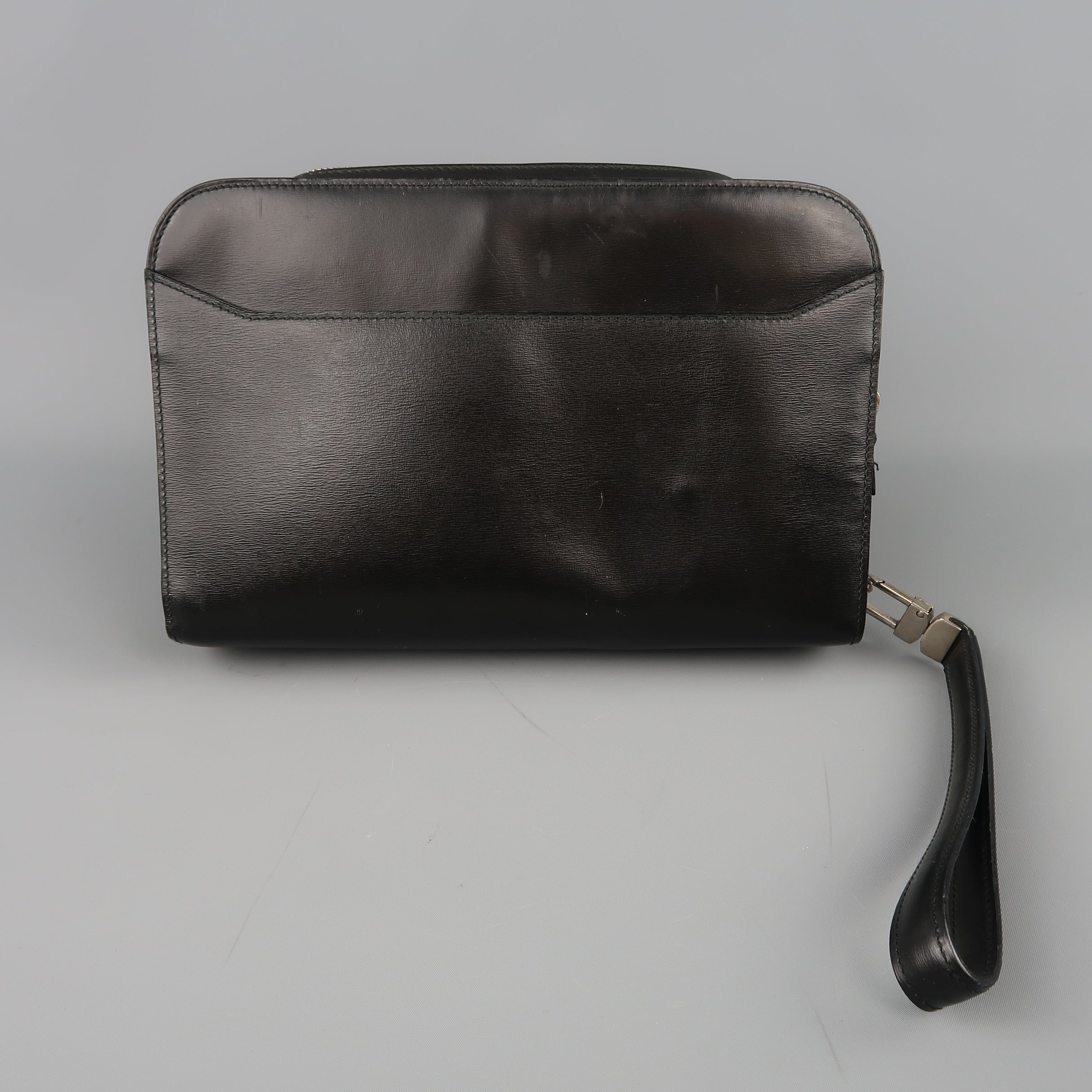 Vintage CARTIER Black Leather Wristlet Travel Toiletry Clutch Bag Sui Generis Designer Consignment