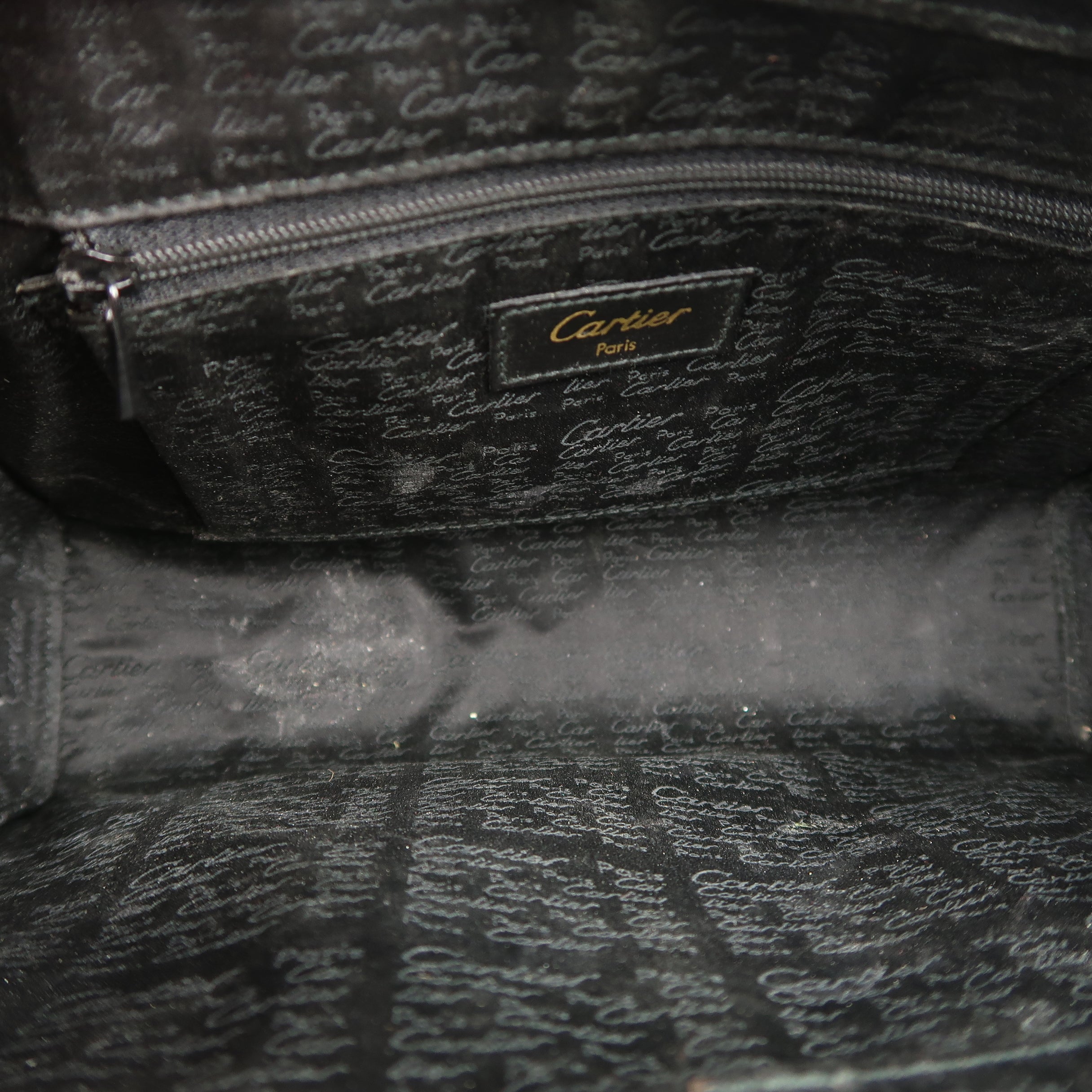 Vintage CARTIER Black Leather Wristlet Travel Toiletry Clutch Bag