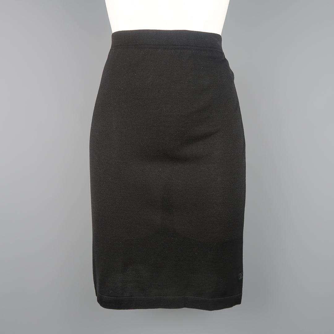 Vintage CHANEL Size 8 Black Viscose Jersey Pencil Skirt
