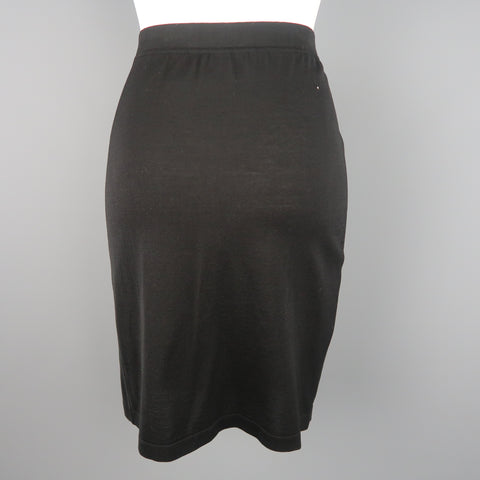 Vintage CHANEL Size 8 Black Viscose Jersey Pencil Skirt