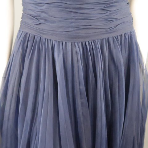 Vintage CHANEL Size US 8 / FR 40 Navy Gathered Silk Strapless Spring 1997 Dress