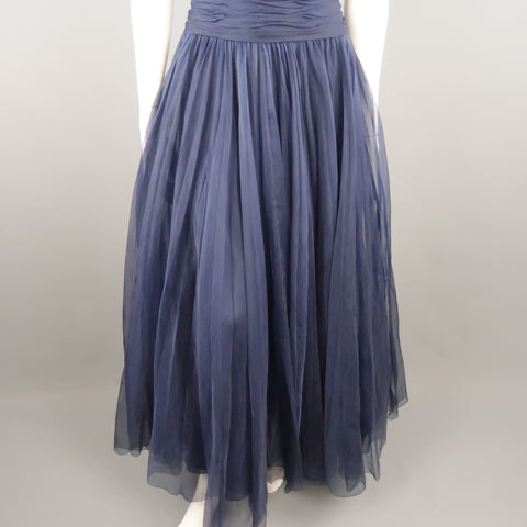 Vintage CHANEL Size US 8 / FR 40 Navy Gathered Silk Strapless Spring 1997 Dress