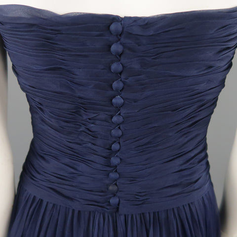 Vintage CHANEL Size US 8 / FR 40 Navy Gathered Silk Strapless Spring 1997 Dress