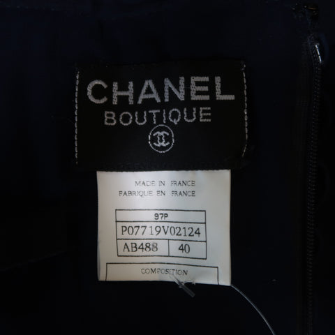 Vintage CHANEL Size US 8 / FR 40 Navy Gathered Silk Strapless Spring 1997 Dress