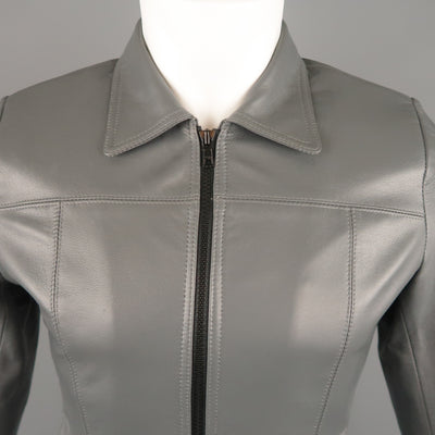 Vintage FOG CITY XS Grey Leather Zip Up Pointed Collar Jacket