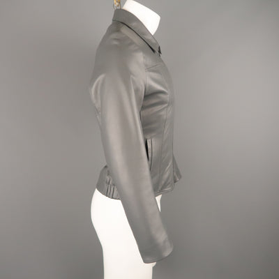 Vintage FOG CITY XS Grey Leather Zip Up Pointed Collar Jacket