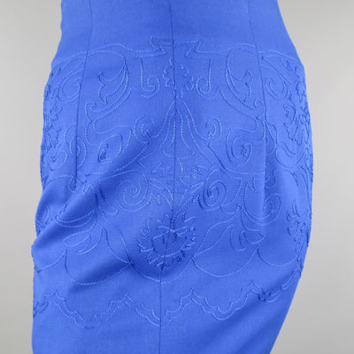 Vintage GIANNI VERSACE Size 4 Blue Embroidered Wool Pencil Skirt