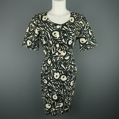 Vintage GUY LAROCHE Size 4 Black & White Printed Cotton Puff Sleeve Dress