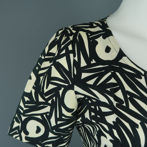 Vintage GUY LAROCHE Size 4 Black & White Printed Cotton Puff Sleeve Dress