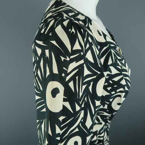 Vintage GUY LAROCHE Size 4 Black & White Printed Cotton Puff Sleeve Dress