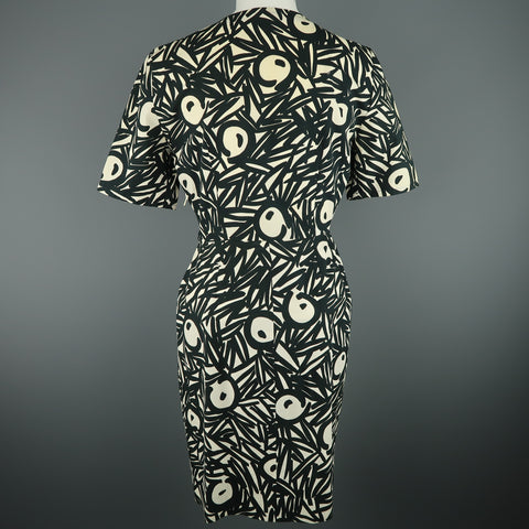 Vintage GUY LAROCHE Size 4 Black & White Printed Cotton Puff Sleeve Dress