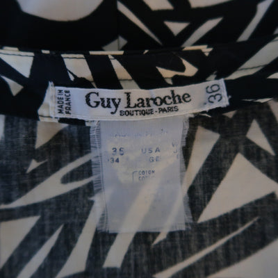 Vintage GUY LAROCHE Size 4 Black & White Printed Cotton Puff Sleeve Dress