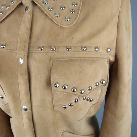 Vintage I.MAGNIN Size 12 Tan Studded Suede Cropped Snap Jacket