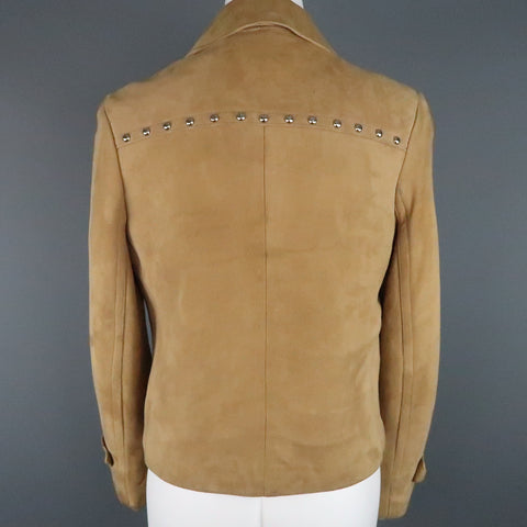 Vintage I.MAGNIN Size 12 Tan Studded Suede Cropped Snap Jacket