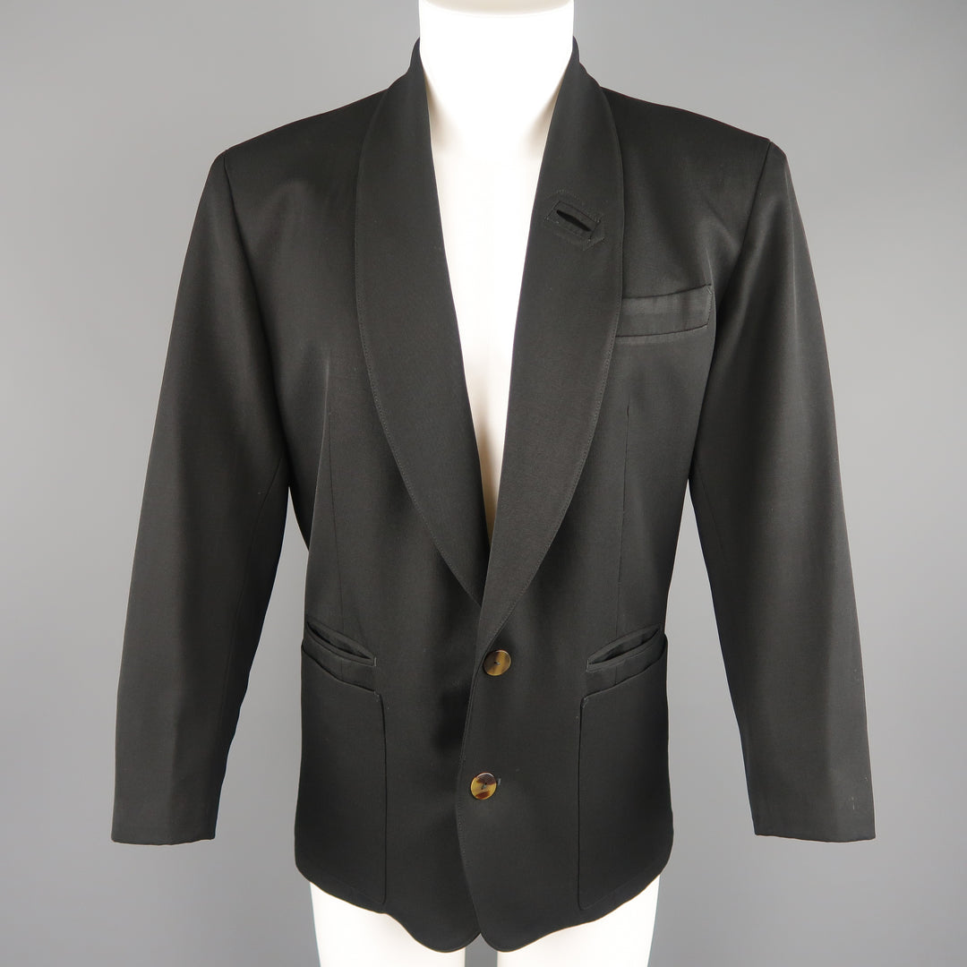 Vintage JEAN PAUL GAULTIER S Black Solid Wool Blend Shawl Collar Jacket