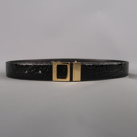 Vintage P&B Size 30 Black Patent Alligator Textured Leather Belt