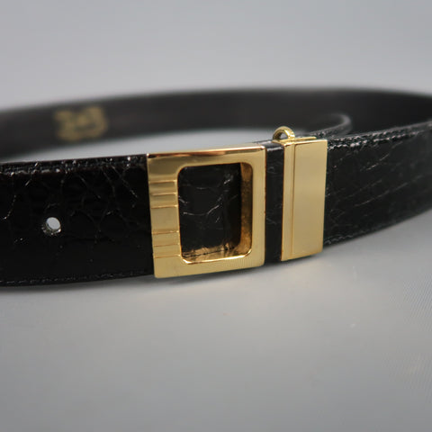 Vintage P&B Size 30 Black Patent Alligator Textured Leather Belt