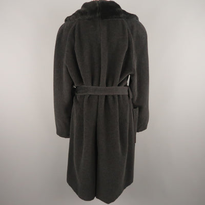 Vintage SONIA RYKIEL Size L Black Faux Fur Shawl Collar Robe Coat