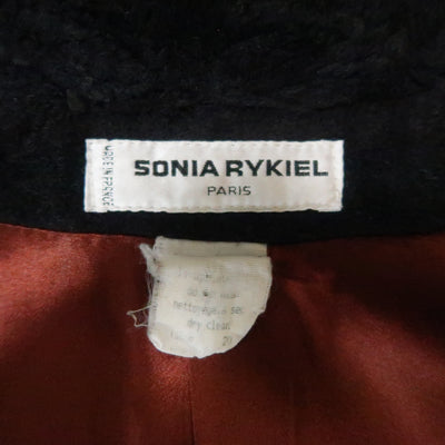 Vintage SONIA RYKIEL Size L Black Faux Fur Shawl Collar Robe Coat