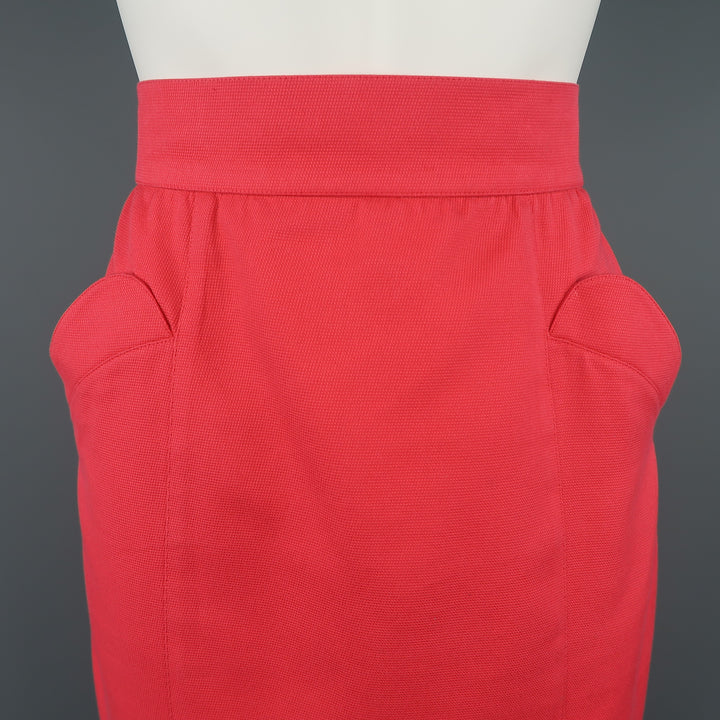 Vintage THIERY MUGLER Size 8 Coral Pink Cotton Canvas Pencil Skirt