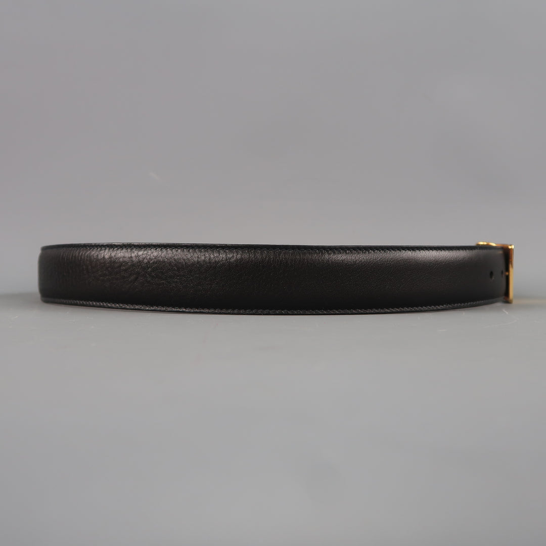 Vintage TRAFALGAR Size 30 Black Leather Gold Rectangle Buckle Belt