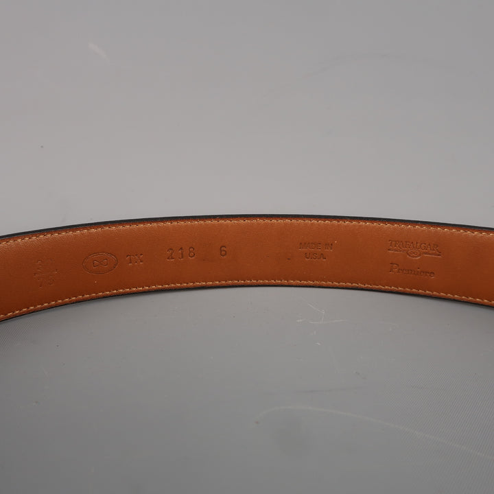 Vintage TRAFALGAR Size 30 Black Leather Gold Rectangle Buckle Belt