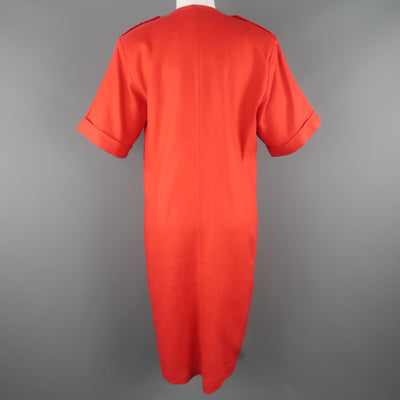 Vintage YVES SAINT LAURENT Size 14 Red Linen Double Breasted  Dress